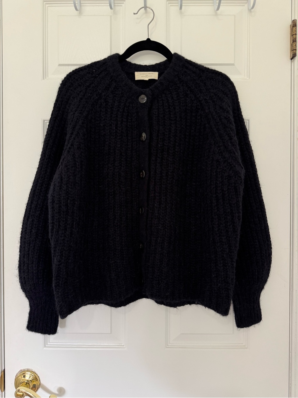 Sézane Emile Ribbed Knit Alpaca Cardigan in Black - Picture 3 of 6
